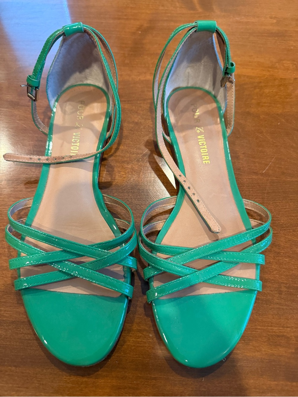 Pour La Victoire Teal Strappy Ankle-Wrap Sandals